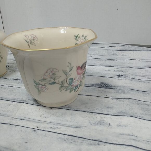 Vintage Lenox Serenade Porcelain Bird Vase 6" And 4" Planter - Picture 5 of 16